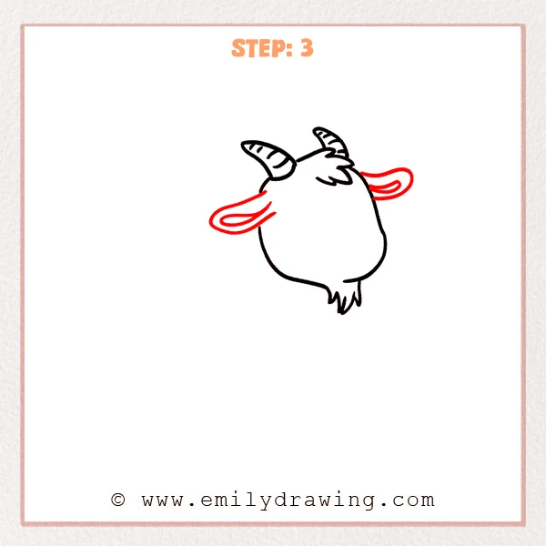 how to draw a cartoon goat - A cartoon goat head with striped horns, a fluffy hair tuft, a rounded face, a small beard, and two long ears with simple inner fold lines.